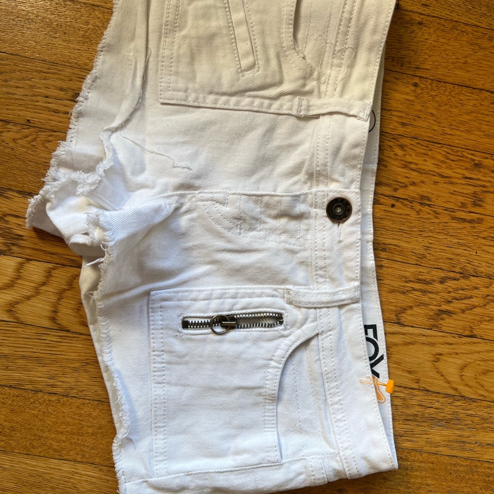 "RARE" FOX MOTO SEXY LOW-RISE CUT OFF STYLE LOGO SHORT SHORTS WHITE STRETCH